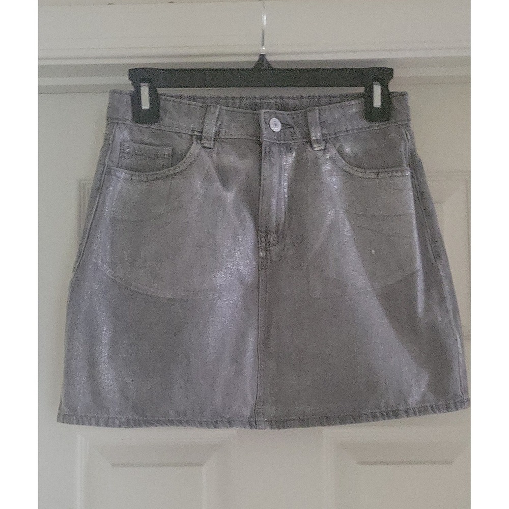 Arizona Jean Co Metallic Silver Denim Mini Skirt Grey Shimmer Size 2
